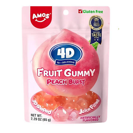 Amos 4D Juicy Burst Peach Fruit Gummy 65g(24 Uds)